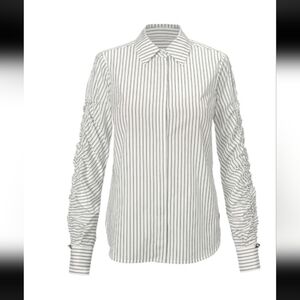 CABI Linear Button Up Blouse 4530 White with Black Stripes Size S